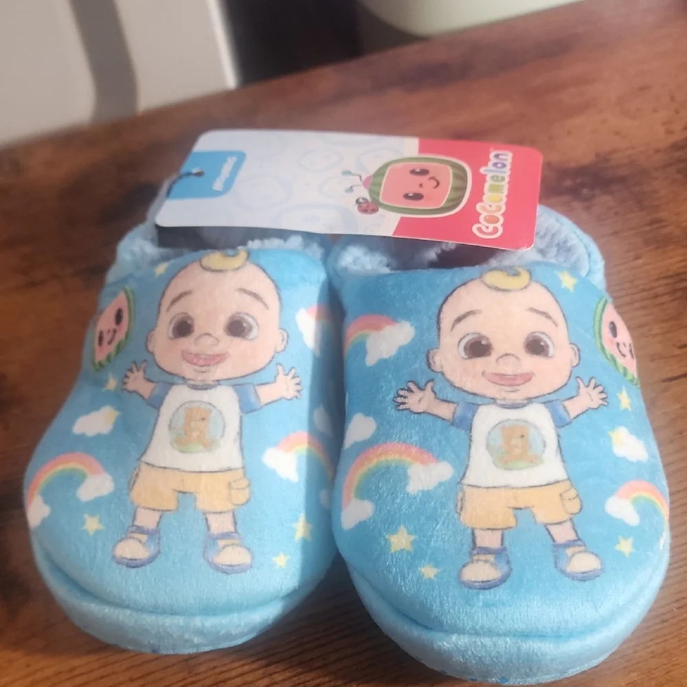 CoComelon X Cute Cartoon Blue Boys Nonslip Indoor Slippers, Toddler/ Kids Soft